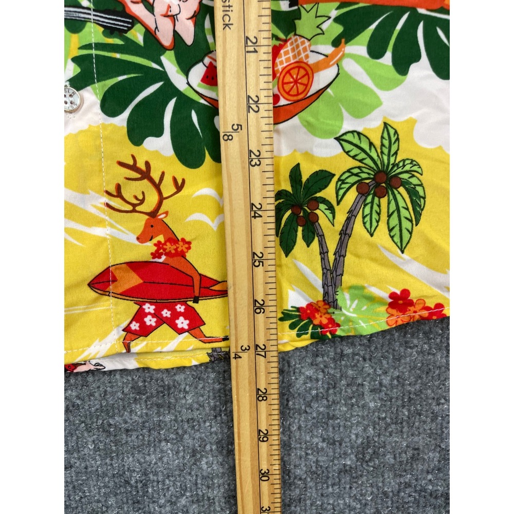 SSLR Christmas Hawaiian Shirt Mens Small Yellow Excellent Surfing Santa Reindeer - Picture 8 of 13